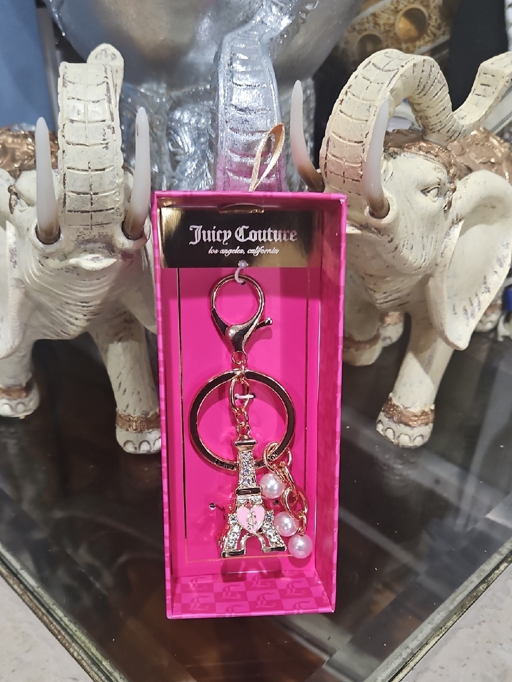 NIB! Juicy Couture Pink, Bling & Gold Eiffel Tower Keychain/ Bag Charm